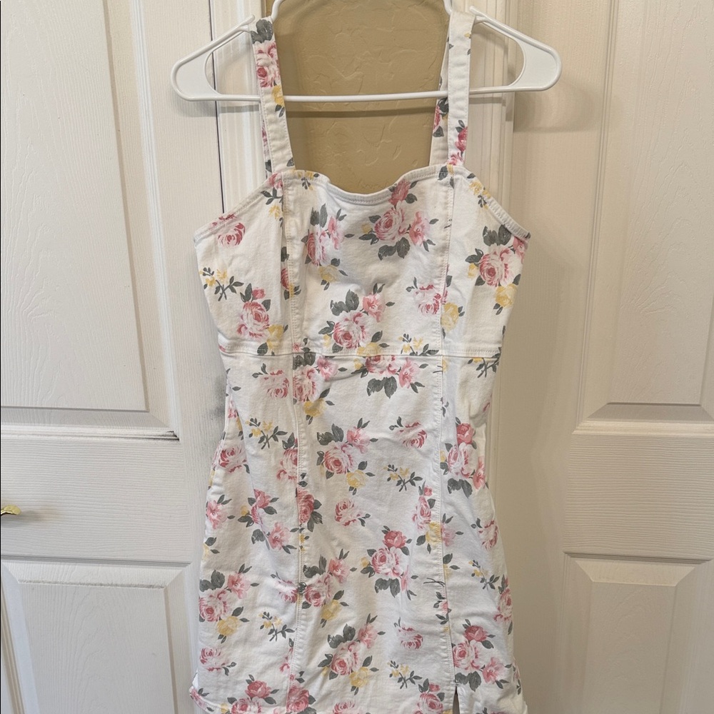 Hollister White Tank Dress with Pink Rose Print